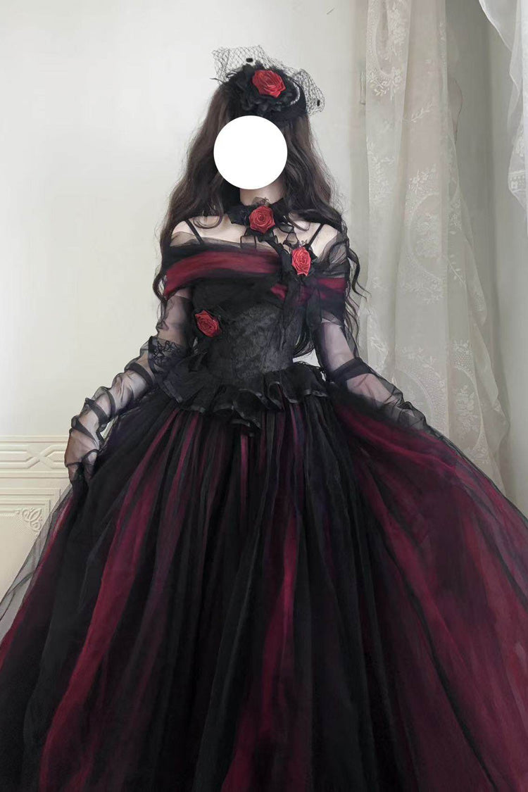 Black/Red [Sanglin’s Tribute] Off Shoulder Ruffled Gothic Lolita Dress - Product - 7
