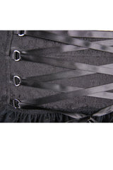 Black Front Double Breasted Buttons Waist Lace Up Frill Lace Hem Gothic Jacquard Short Womens Pants - Product - 10