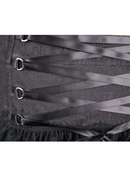 Black Front Double Breasted Buttons Waist Lace Up Frill Lace Hem Gothic Jacquard Short Womens Pants - Product - 10