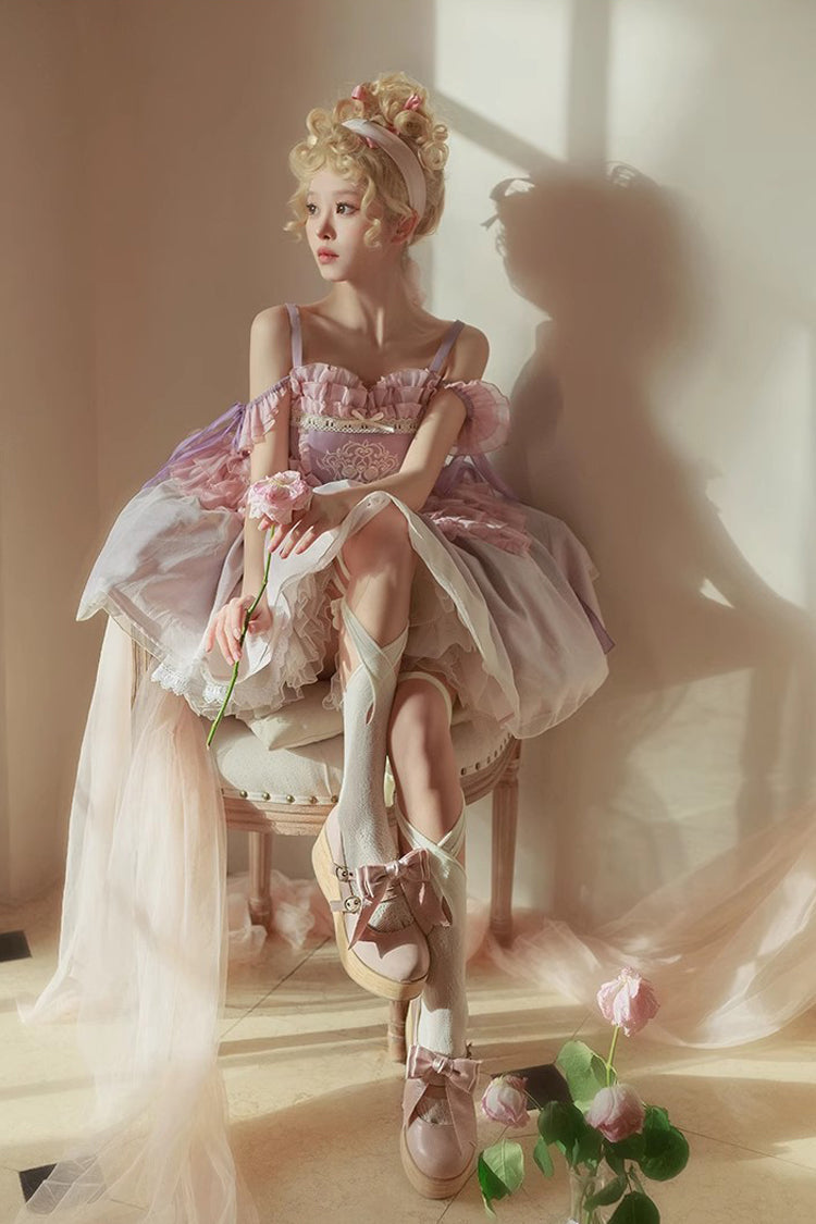 Purple Midsummer Dream Elegant Embroidered Print Chinese Style Ballet Boat Neck Sweet Qi Lolita Dress - Product - 4