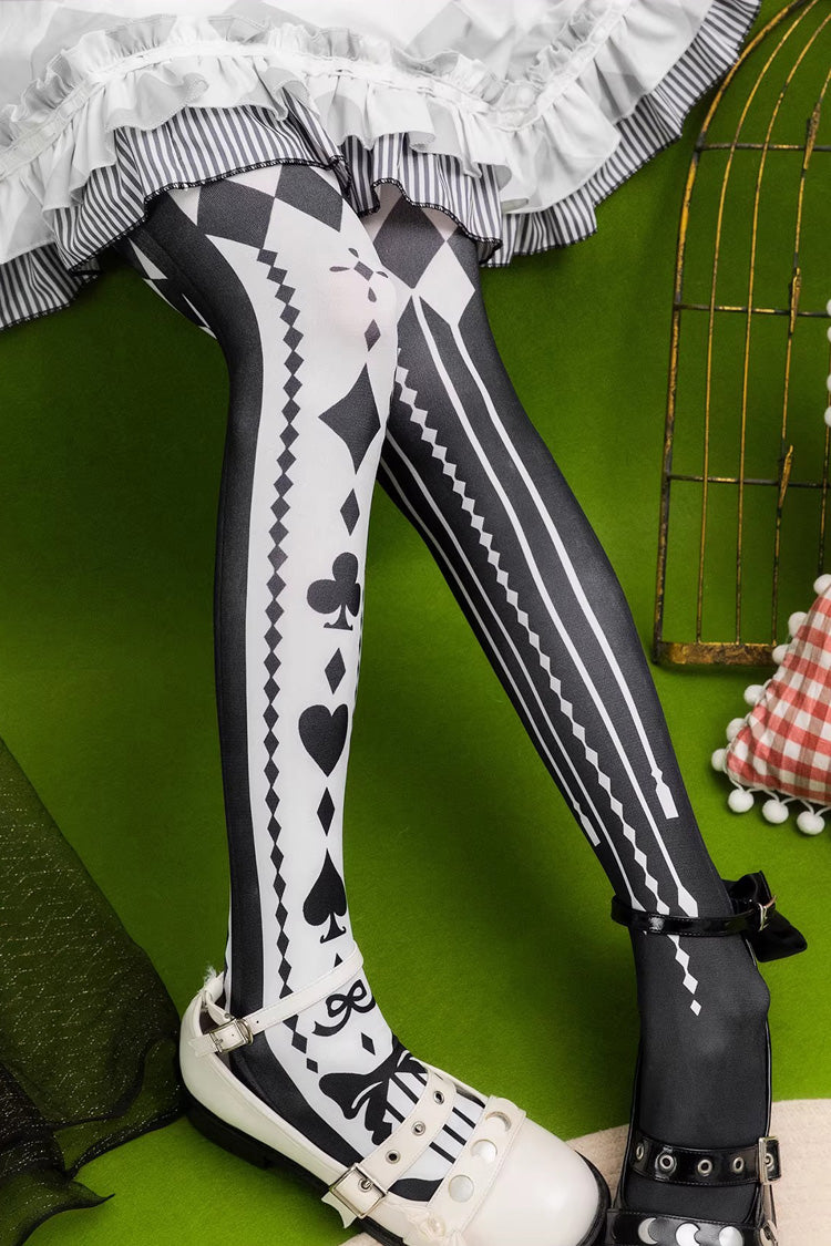 [Alice in Wonderland] Poker Printed Gothic Lolita Tights 5 Colors - Product - 2