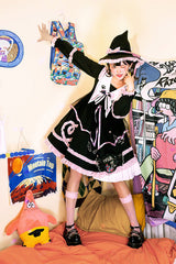 Dark Black High Waisted Purple Ruffled Long Sleeves Lolita OP Gothic Lolita Dress - Product - 4