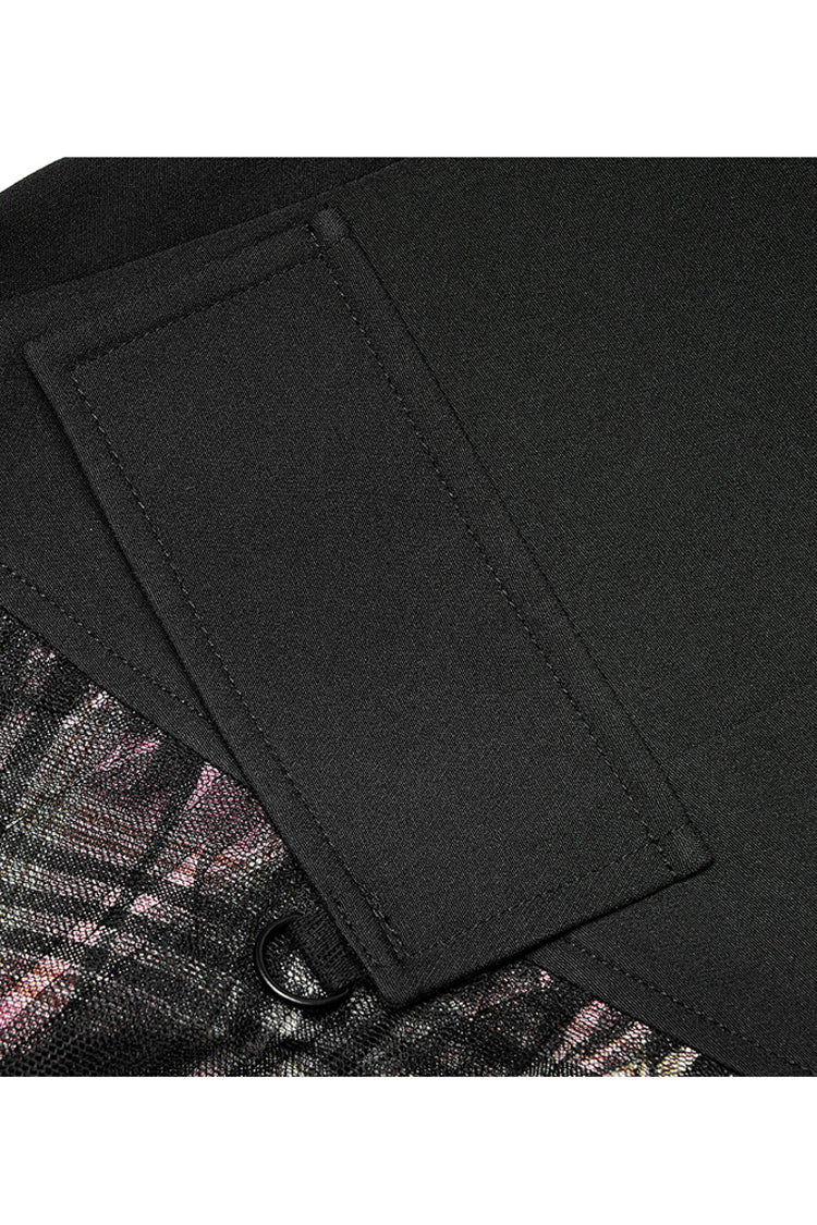 Pink/Black Cotton Splicing Mesh Sweet Plaid Personalized Pocket Decoration Waist Punk Women's Short Skirt - Product - 8