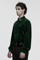 Green Lapel Collar Long Puff Sleeves Men's Gothic Shirt - Product - 2