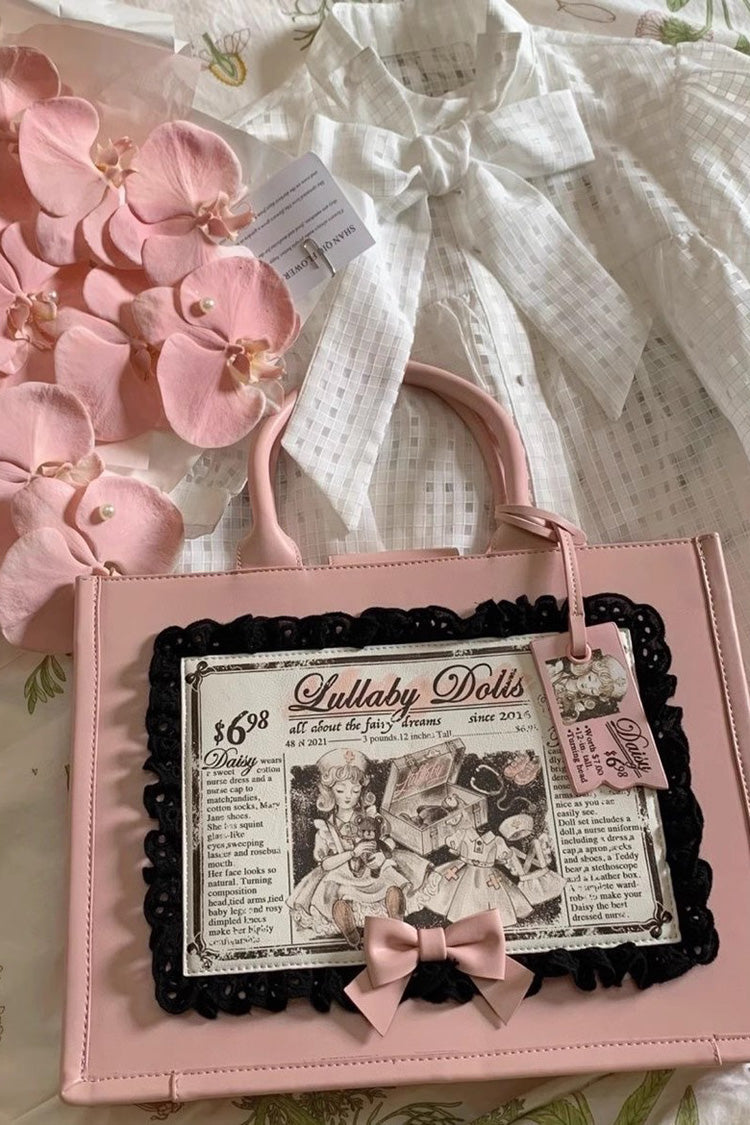 Pink Antique Doll Wall Print Sweet Japanese Lolita Handbag - Product - 7