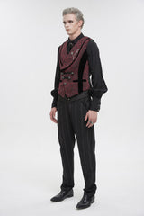 Red Slim Retro Jacquard Chest Metal Chain Cross Men's Gothic Vest - Product - 4