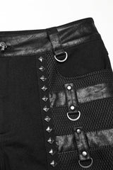 Black Stitching Mesh Buckle Straps Studded Men's Punk Pants - Product - 5