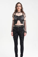 Black Long Sleeves Hollow Mesh Ripped Women's Punk Corset - Product - 6