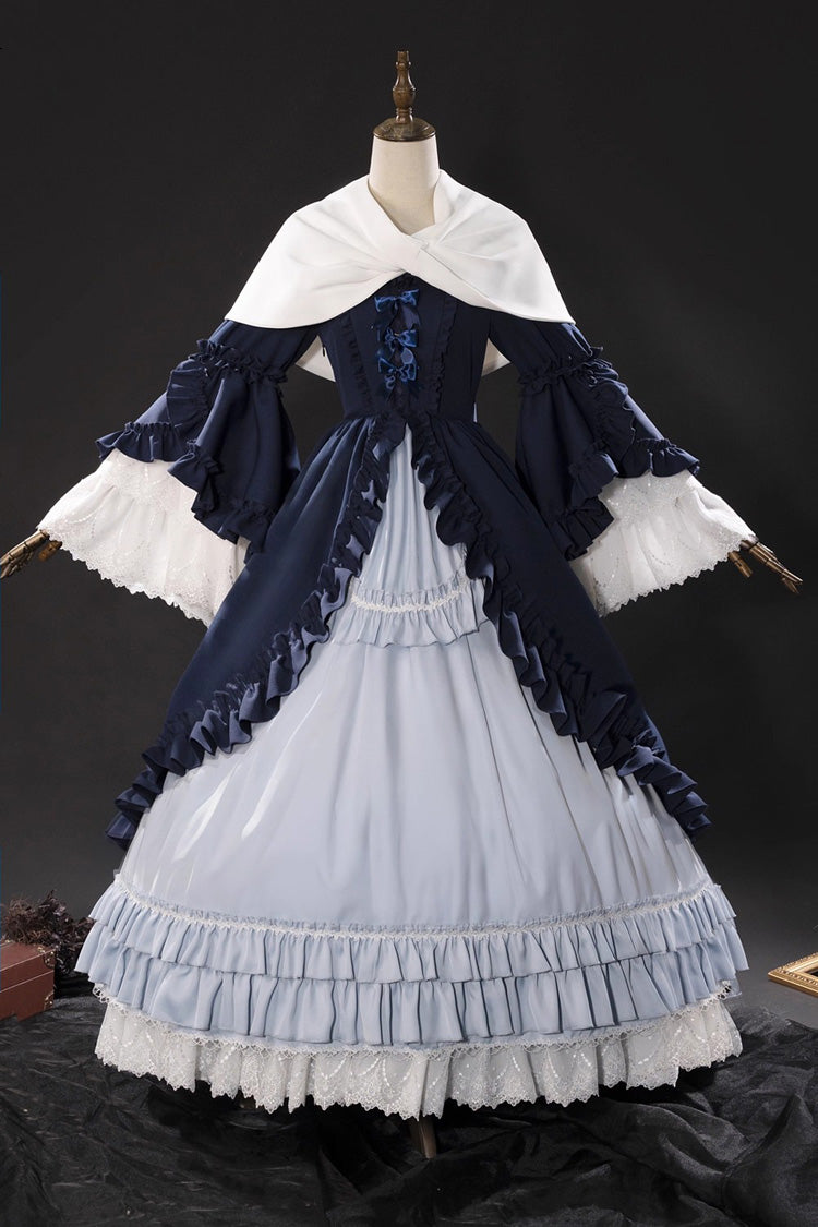 Blue [Loli Detective] Triple-Layered Ruffle Cardigan Bowknot Gothic Lolita Victorian Dress Set - Blue - 1