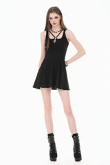 Black Cross Straps Cut-Out Women's Sweet Balletcore Mini Slip Dress - Product - 7
