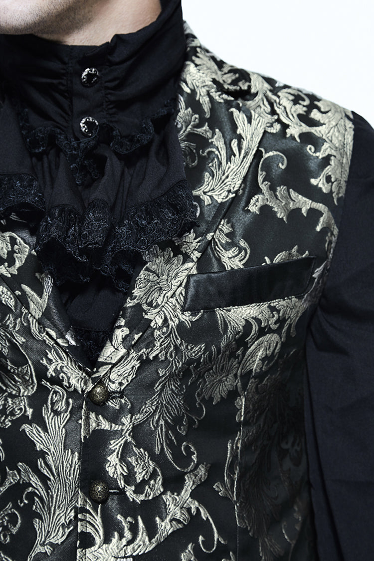 Black/Silver Jacquard Printed Button Men's Gothic Vest - Product - 8