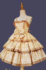 Apricot [Cloth Cat] Triple-Layered Print Ruffle Bowknot Sweet Lolita Dress - Product - 10