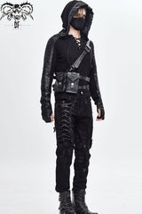Black Leather Large Capacity Adjustable Fog Flower Men's Gothic Waist Bag - Product - 6
