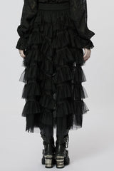 Heart Embroidery Skull Pendant Zipper Irregular Mesh Women's Gothic Skirt 2 Colors - Product - 11