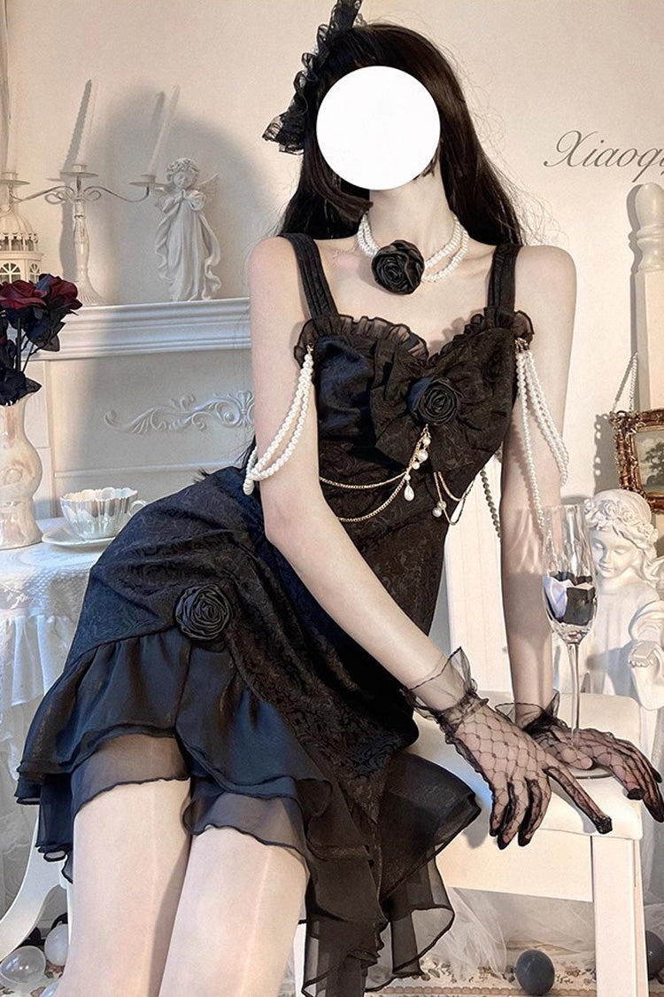Camellia Rose Ruffle Asymmetric Gothic Chinese Style Elegant Lolita Jsk Dress 3 Colors - Product - 3