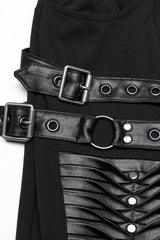 Black Buckle Straps Pleated Women's Punk Leggings - Product - 5