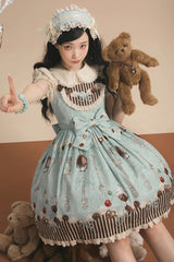 Green [Chocolate Cherry] Print Bowknot Sweet Lolita Jsk Dress - Product - 6