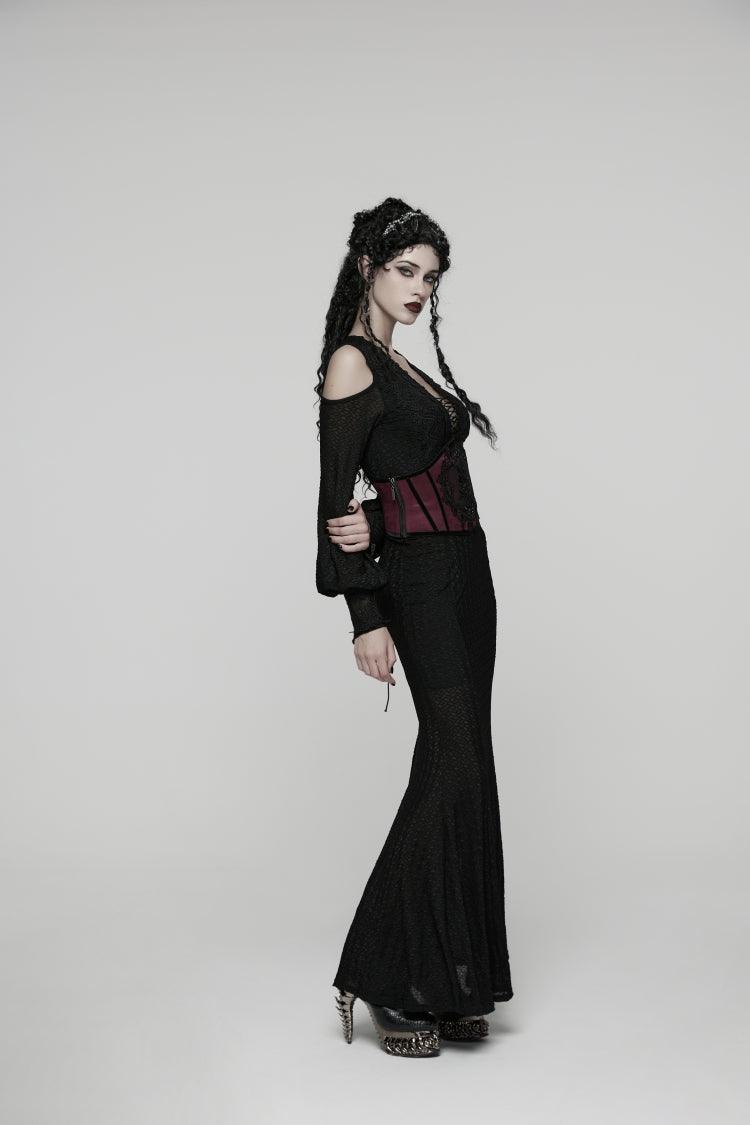 Red Lace Floral  Lace-Up Slim Side Zippered Women's Gothic Corset - Product - 5