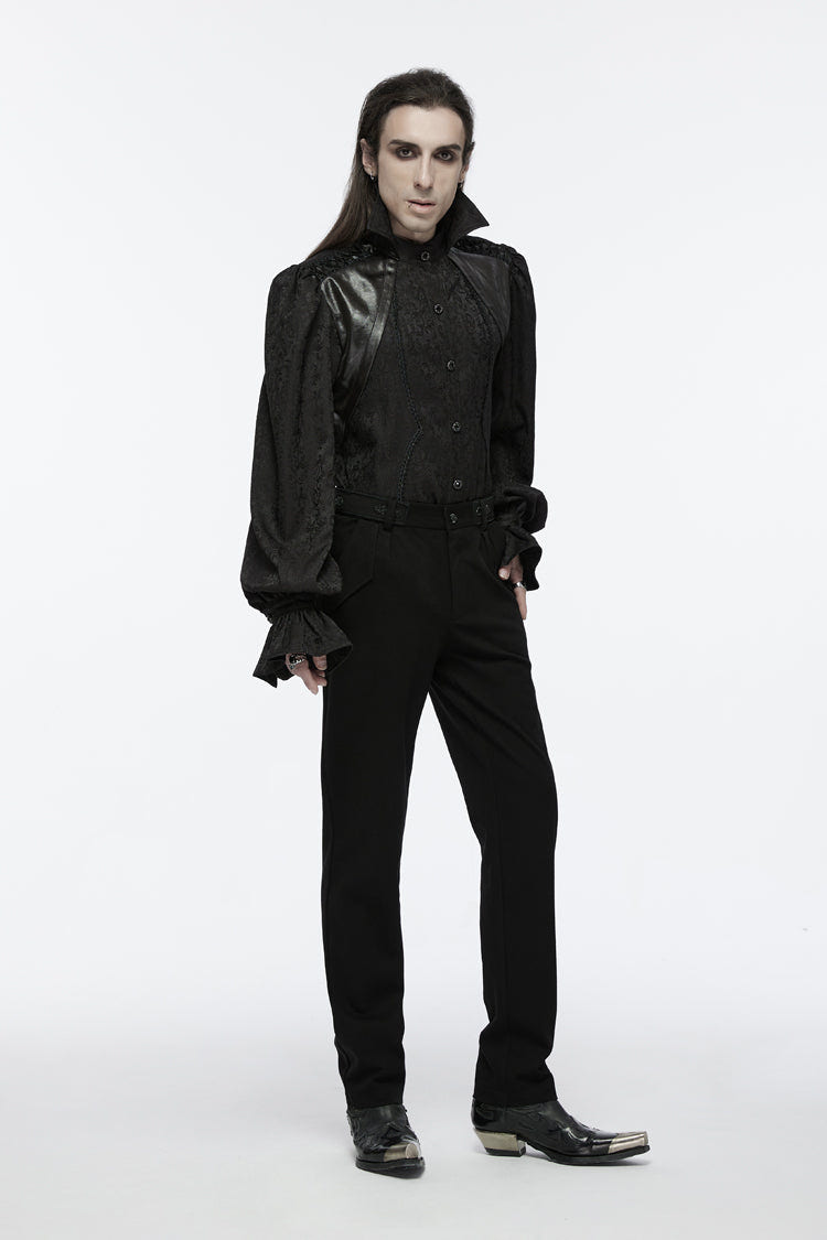 Black Long Puff Sleeves Lace-Up Men's Gothic Blouse - Product - 4