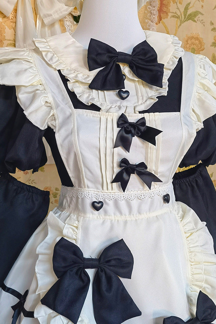 Black/White Short Sleeves Ruffle Bowknot Lace Plus Size Sweet Maid Short Lolita Dress - Product - 5