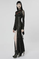 Black/Red V Collar Long Sleeves Hollow Embroidery Women's Gothic Dress - Product - 4