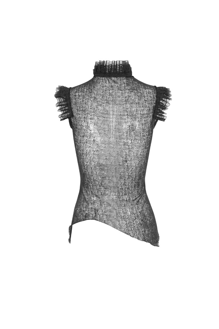 Black Sleeveless Ruffle Lace-Up Sheer Women's Gothic Blouse - Product - 7