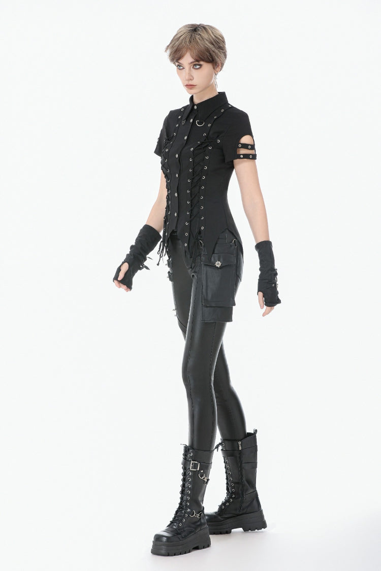 Black Asymmetric Studded Women's Punk Pants - Product - 2