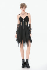 Black Sleeveless Mesh Spliced Studded Zipper Women's Punk Slip Dress - Product - 7