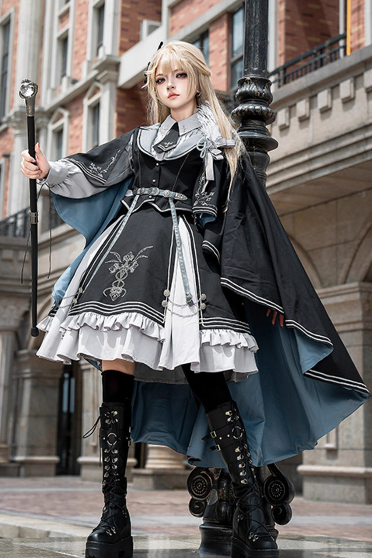 Black/Blue [Dark Knight Contract] Print Ruffle Gothic Military Elegant Lolita Skirt - Black/Blue(Skirt-Only) - 1