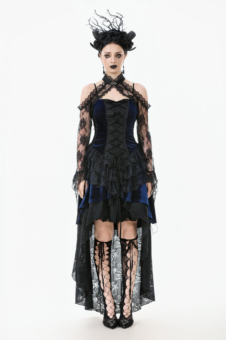 Black Off Shoulder Long Sleeves Sheer Floral Lace Women's Gothic Shrug - Product - 11