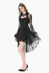 Black Lace Ruffled High Collar Long Flare Sleeves Sheer Mesh Women's Gothic Cape - Product - 10