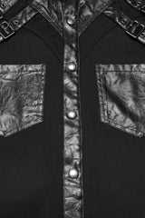 Black Stand Collar Long Sleeves Rivet Buckle Straps Eyelet Men's Punk Blouse - Product - 8