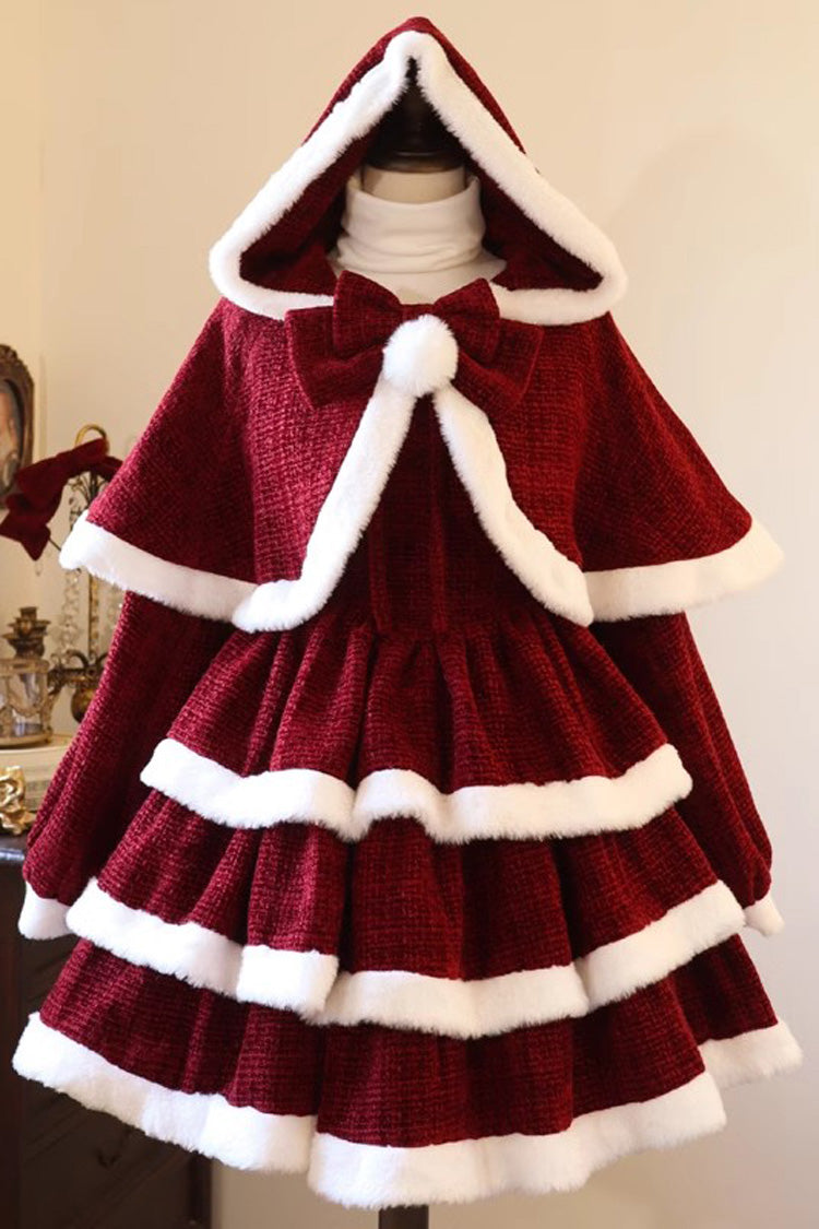 Red [Christmas Carol] Triple-Layered Bowknot Sweet Lolita Jsk Dress - Product - 3