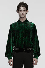 Green Lapel Collar Long Puff Sleeves Men's Gothic Shirt - Green - 1
