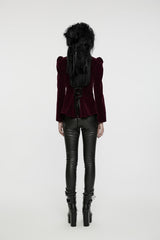 Red Stand Collar Long Sleeves Women's Gothic Swallowtail Coat - Product - 6