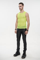 Yellow Elasticity Perspective Rhombus Net Yarn Sleeveless Men's Gothic T-Shirt - Product - 4