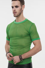 Green Gothic Crew Neck Diamond-Shaped Net Hyperelastic Short Sleeve Men's T-Shirt - Product - 2