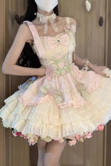 Pink/Ivory Ballet Style Garden Multi-layer Ruffle Bowknot Lace Sweet Lolita Jsk Dress - Product - 4