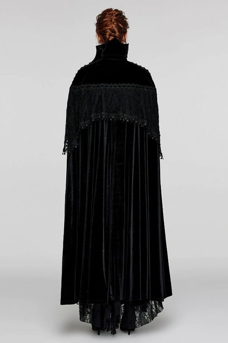 Black Bat Stand Collar Stitching Lace Nails Decorated Womens Gothic Cloak - Product - 3