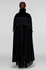 Black Bat Stand Collar Stitching Lace Nails Decorated Womens Gothic Cloak - Product - 3