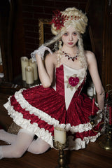 Red [Heart of Mary] Tube Top Sleeveless Ruffle Fishbone Gothic Lolita Dress - Product - 2