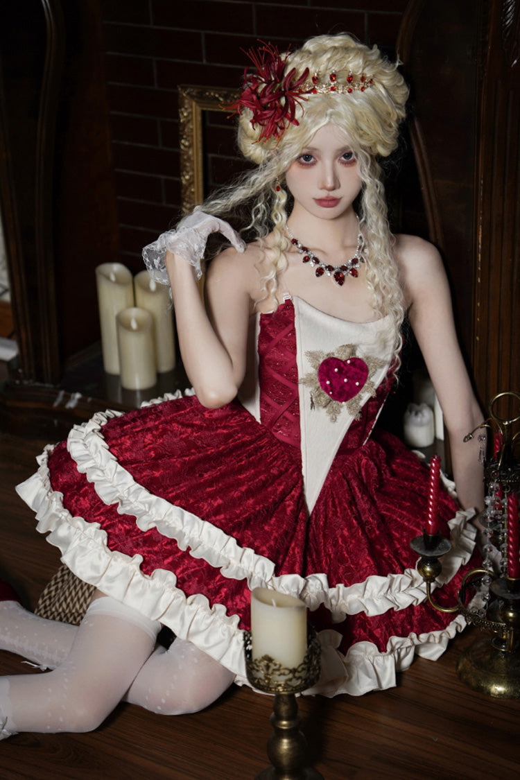 Red [Heart of Mary] Tube Top Sleeveless Ruffle Fishbone Gothic Lolita Dress - Product - 2