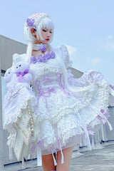 White/Purple Puff Short Sleeves Princess Gothic Lolita Tiered Dress - Product - 10