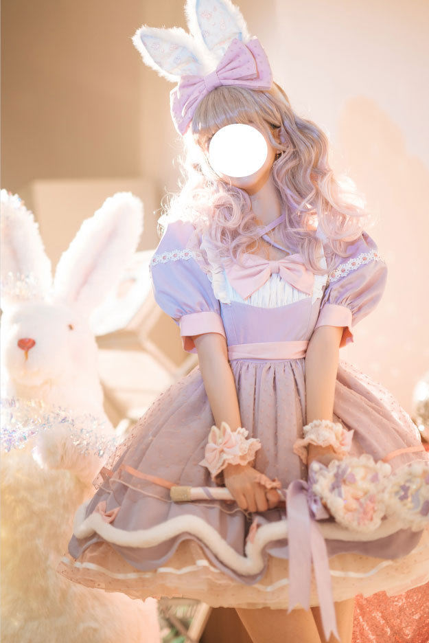 Sweetheart Bobo Magical Girl Short Sleeves Ruffle Bowknot Sweet Lolita Dress 3 Colors - Purple - 1