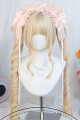 Long Roman Ringlet Curls with Twin Pigtails Sweet Lolita Wig Set 4 Colors - Pale-Yellow - 4