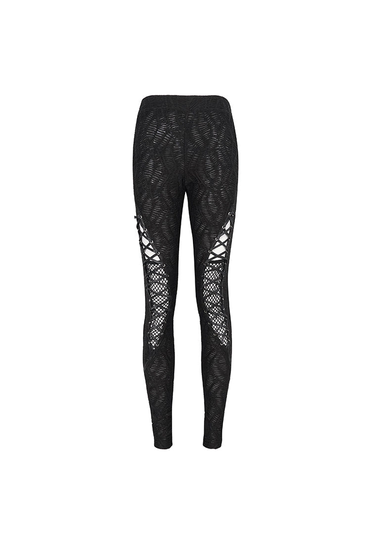 Black Strappy Mesh Splice Ruched Women's Punk Leggings - Product - 7