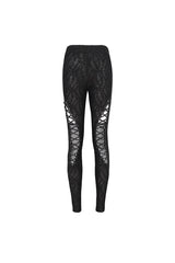 Black Strappy Mesh Splice Ruched Women's Punk Leggings - Product - 7