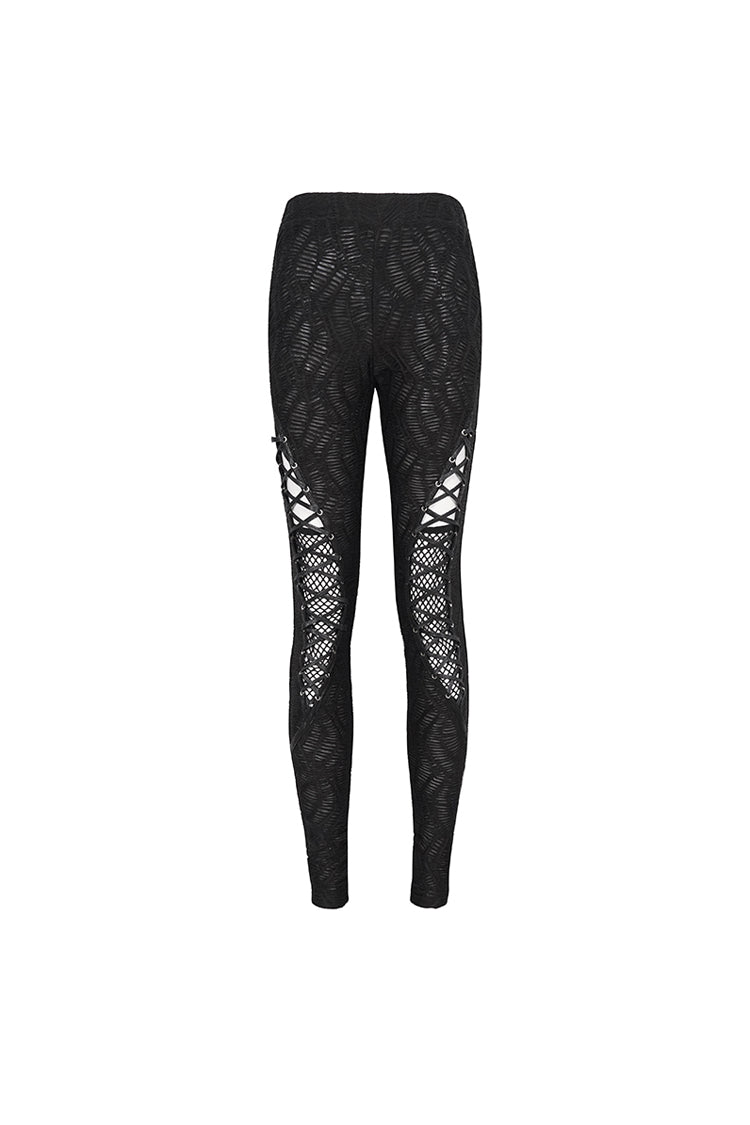Black Strappy Mesh Splice Ruched Women's Punk Leggings - Product - 7