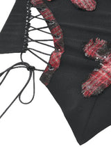 Black Strap Off Shoulder Asymmetric Side Lace-Up Eyelet Women's Punk Plaid Cross Bustier - Product - 13