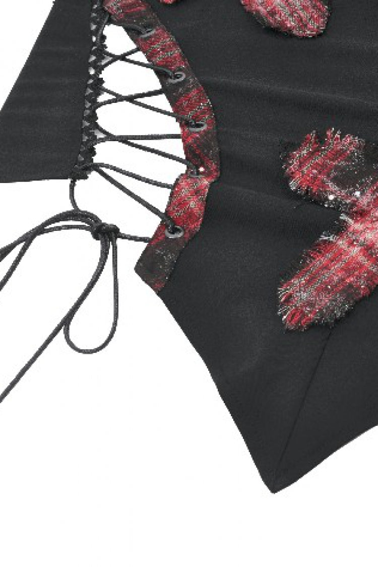 Black Strap Off Shoulder Asymmetric Side Lace-Up Eyelet Women's Punk Plaid Cross Bustier - Product - 13